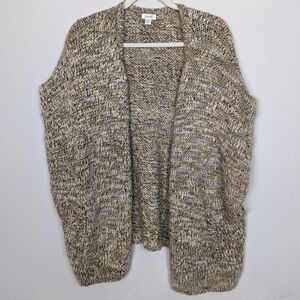 J Jill S/M Beige Chunky Knit Open Front Fuzzy Wool Alpaca Sweater Wrap Cardigan